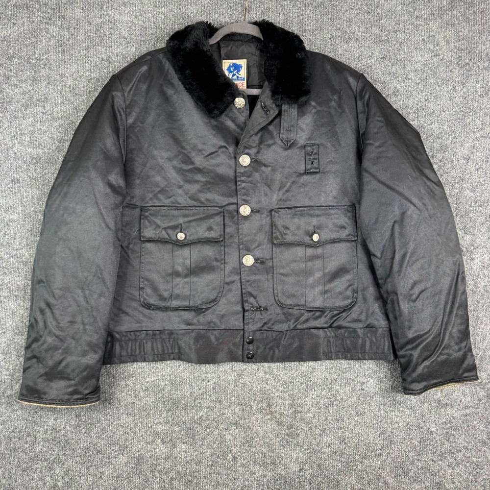 Horace Small Jacket Mens Size 44R Black Faux Fur Collar Twill Bomber Uniform